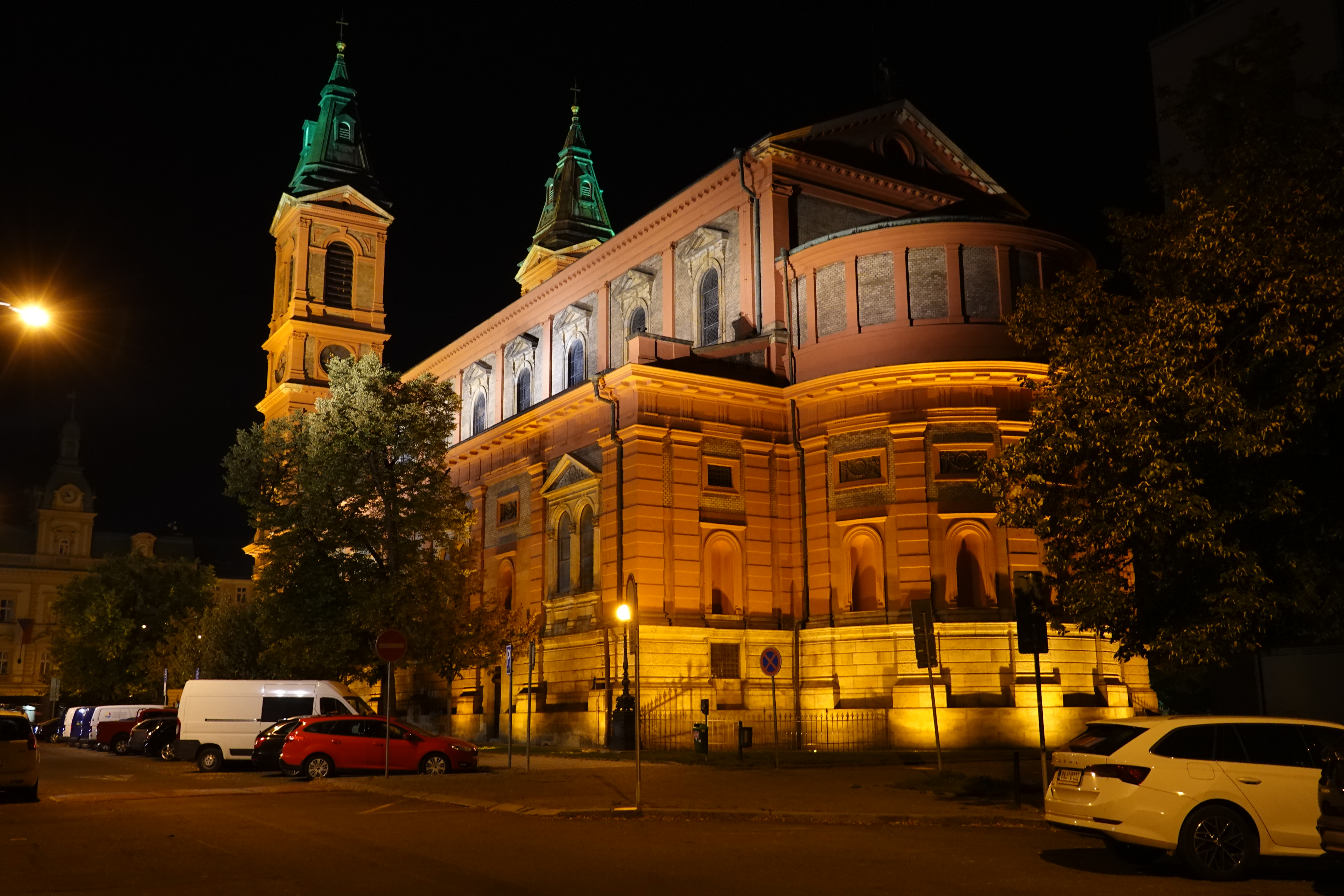 A closeby church by night